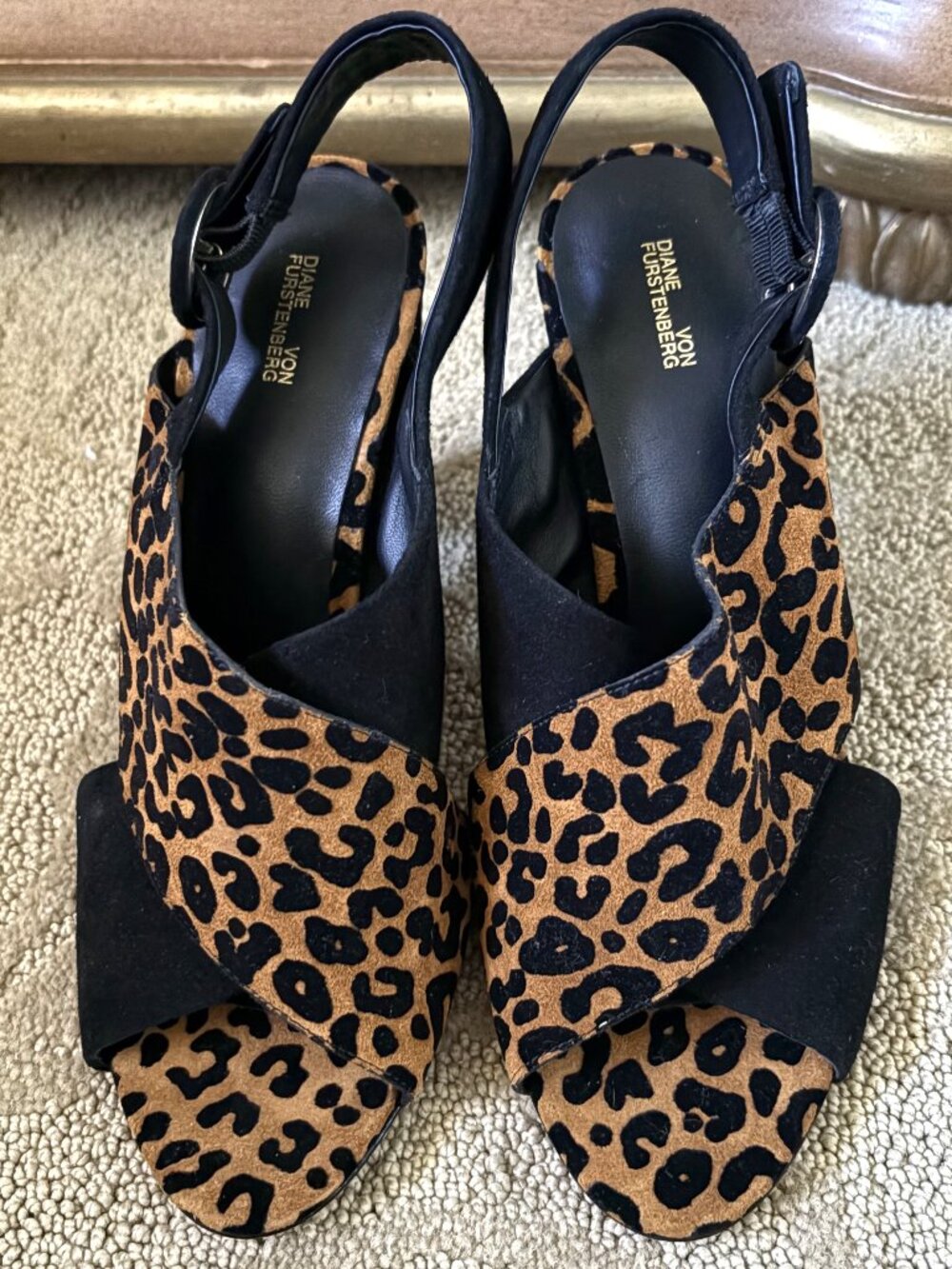 NWOB DIANE VON FURSTENBERG LEOPARD PRINT SLING BACK SUEDE HIGH HEELS SIZE: 7.5